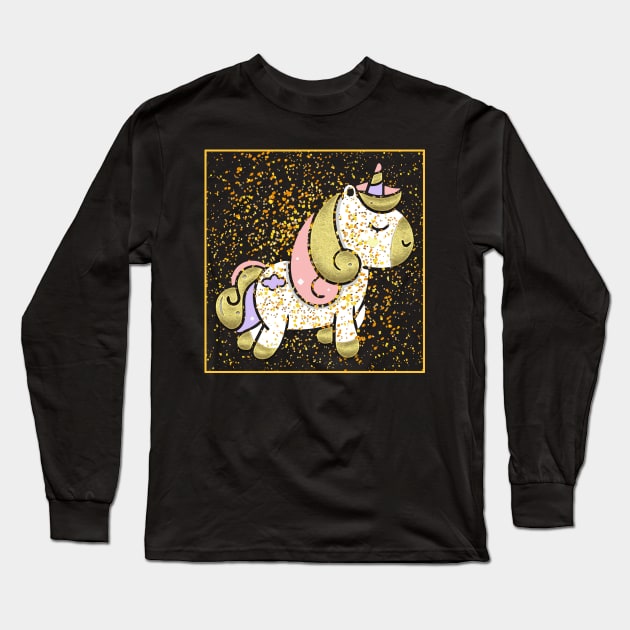 Gold Glitter Unicorn Long Sleeve T-Shirt by Imutobi